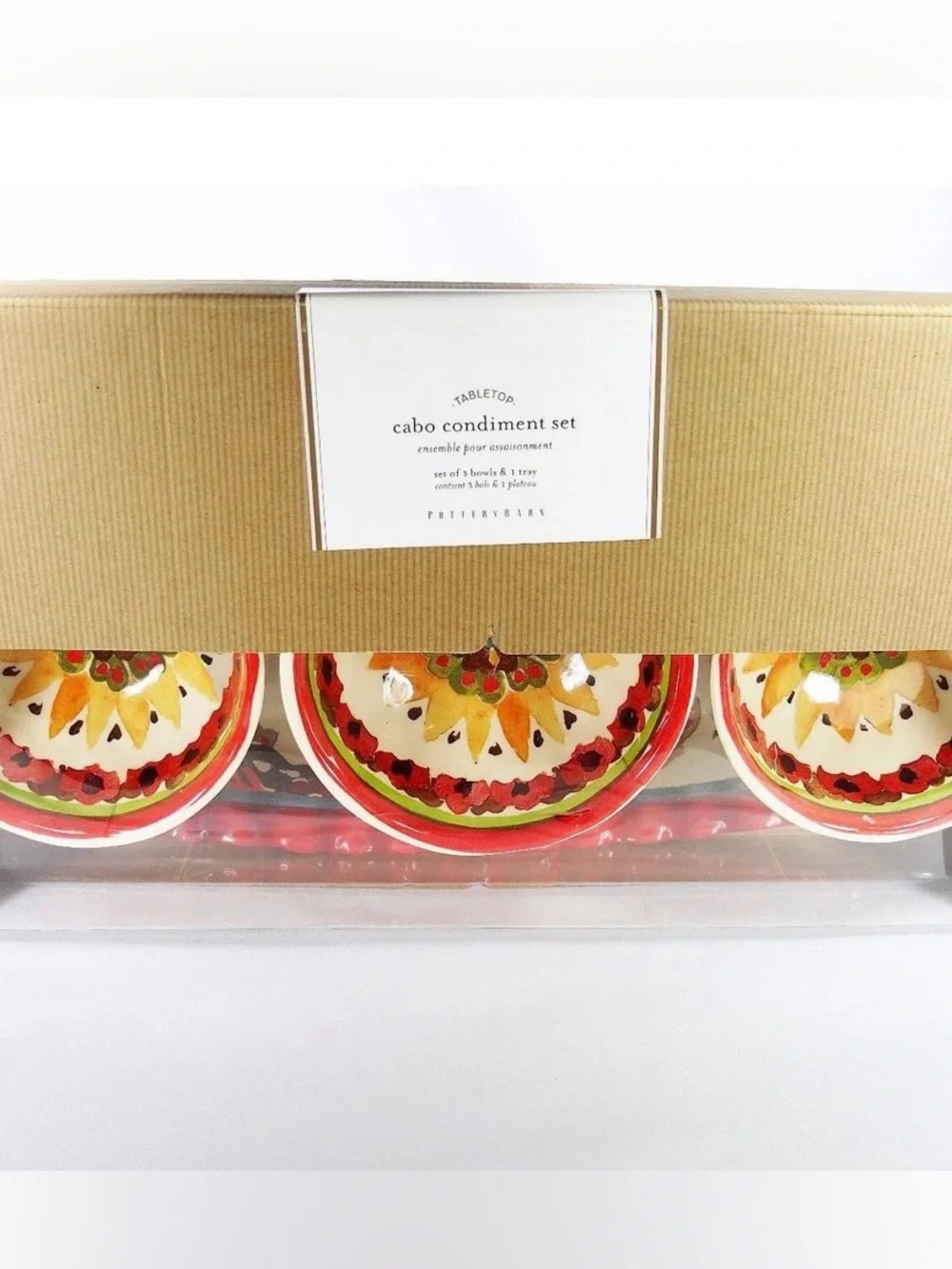 New Pottery Barn Cabo Tray and Bowl Set, Red, S/4